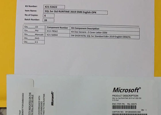 Clave de licencia de software de DVD estándar de Microsoft Windows Sql Server 2019