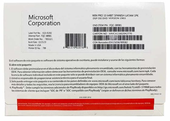 Versión inglesa del DVD del OEM del pedazo del profesional 64 de Microsoft Windows 10 de la transferencia directa de Digitaces
