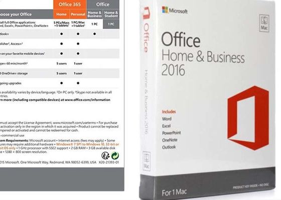 32 mordió 64 llave de Digitaces del DVD de Microsoft Office 2016 del hogar mordido y del negocio